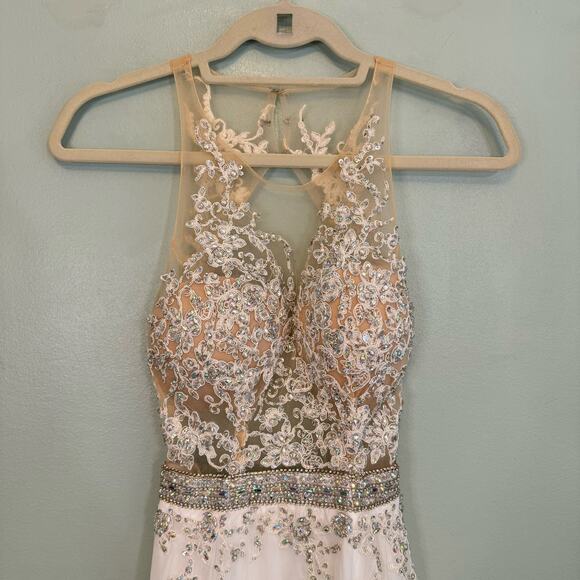 Aspeed USA Gown XS Wedding Bride Crystals Beaded Open Back Lace Sleeveless White - Picture 3 of 14